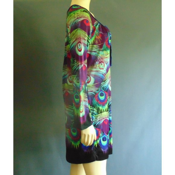 Custo Barcelona Peacock Pattern V-Neck Viscose Dress M - Picture 4 of 7